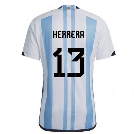 Kandiny Kinder Argentinische Marcelo Herrera #13 Weiß Himmelblau Heimtrikot Trikot 22-24 T-shirt