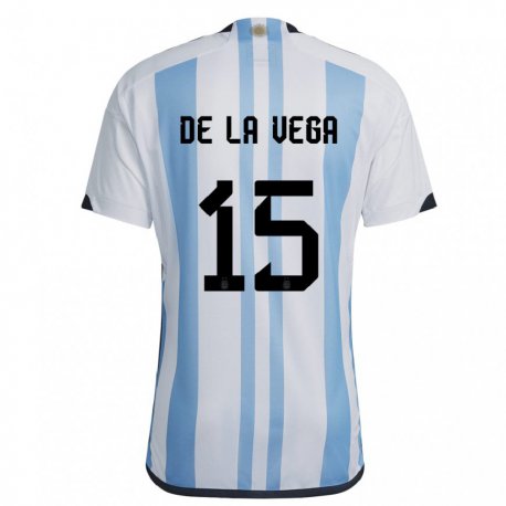 Kandiny Kinder Argentinische Pedro De La Vega #15 Weiß Himmelblau Heimtrikot Trikot 22-24 T-shirt