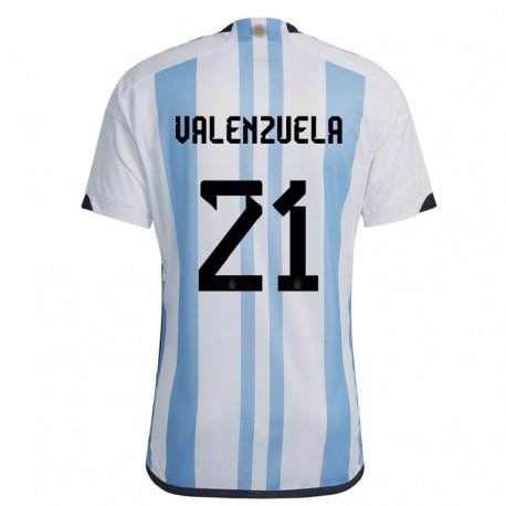 Kandiny Kinder Argentinische Fernando Valenzuela #21 Weiß Himmelblau Heimtrikot Trikot 22-24 T-shirt