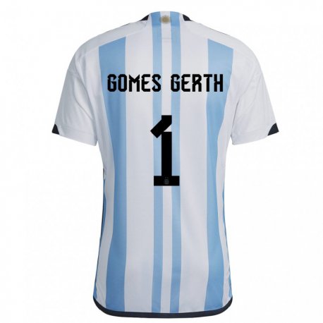 Kandiny Kinder Argentinische Federico Gomes Gerth #1 Weiß Himmelblau Heimtrikot Trikot 22-24 T-shirt