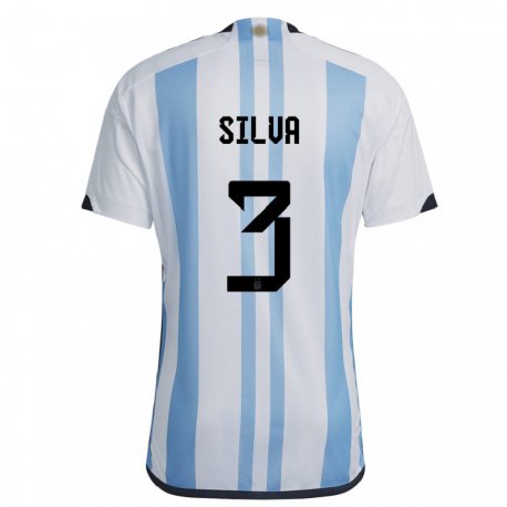 Kandiny Kinder Argentinische Tomas Silva #3 Weiß Himmelblau Heimtrikot Trikot 22-24 T-shirt