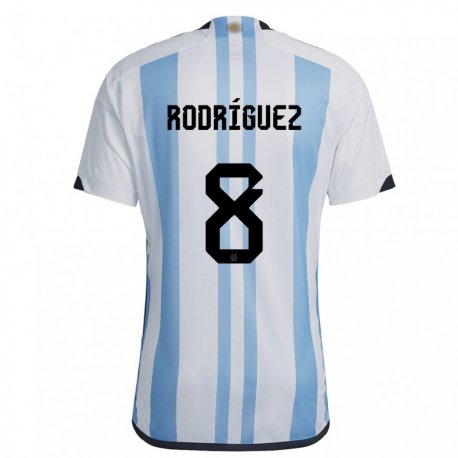 Kandiny Kinder Argentinische Agustin Rodriguez #8 Weiß Himmelblau Heimtrikot Trikot 22-24 T-shirt