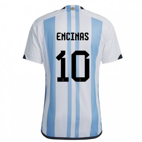 Kandiny Kinder Argentinische Axel Encinas #10 Weiß Himmelblau Heimtrikot Trikot 22-24 T-shirt