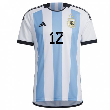 Kandiny Kinder Argentinische Franco Herrera #12 Weiß Himmelblau Heimtrikot Trikot 22-24 T-shirt