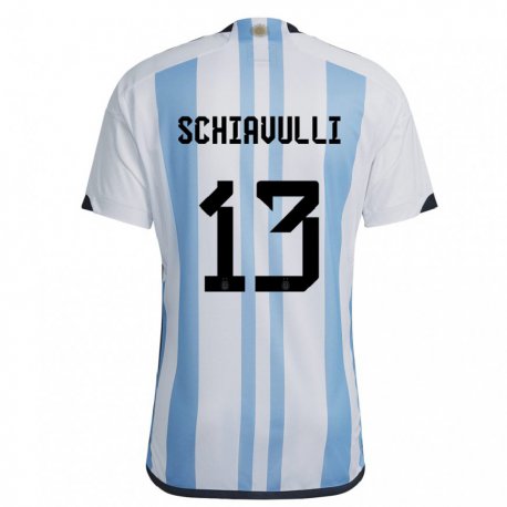 Kandiny Kinder Argentinische Thiago Schiavulli #13 Weiß Himmelblau Heimtrikot Trikot 22-24 T-shirt