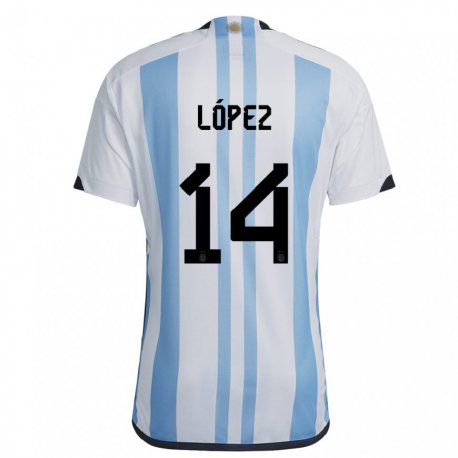 Kandiny Kinder Argentinische Lautaro Lopez #14 Weiß Himmelblau Heimtrikot Trikot 22-24 T-shirt