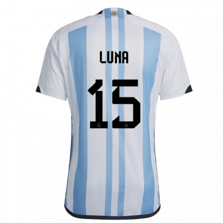 Kandiny Kinder Argentinische Alex Luna #15 Weiß Himmelblau Heimtrikot Trikot 22-24 T-shirt