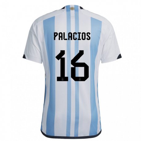 Kandiny Kinder Argentinische Tomas Palacios #16 Weiß Himmelblau Heimtrikot Trikot 22-24 T-shirt