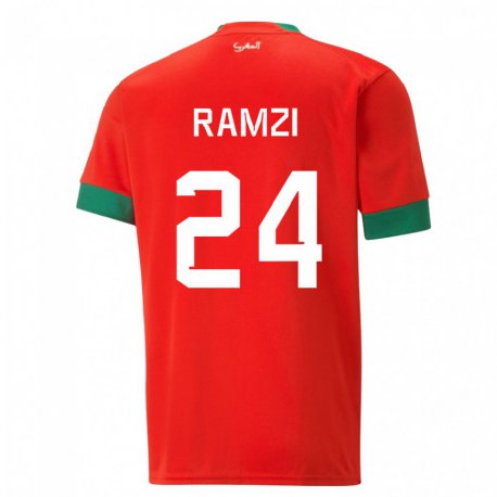 Kandiny Kinder Marokkanische Achraf Ramzi #24 Rot Heimtrikot Trikot 22-24 T-shirt