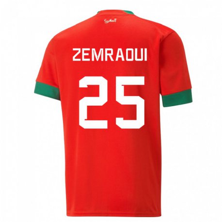 Kandiny Kinder Marokkanische Oussama Zemraoui #25 Rot Heimtrikot Trikot 22-24 T-shirt