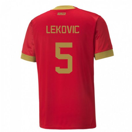 Kandiny Kinder Serbische Stefan Lekovic #5 Rot Heimtrikot Trikot 22-24 T-shirt