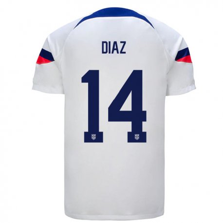 Kandiny Kinder Us-amerikanische Christian Diaz #14 Weiß Heimtrikot Trikot 22-24 T-shirt