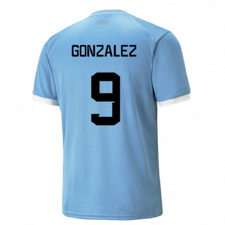 Kandiny Kinder Uruguayische Pamela Gonzalez #9 Blau Heimtrikot Trikot 22-24 T-shirt