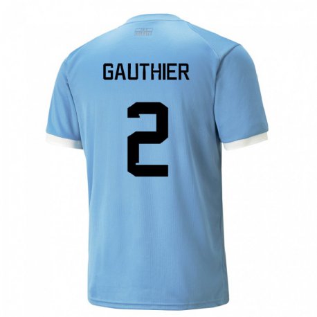 Kandiny Kinder Uruguayische Valentin Gauthier #2 Blau Heimtrikot Trikot 22-24 T-shirt