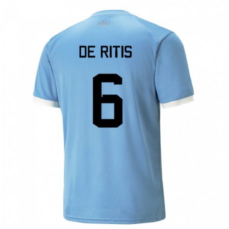 Kandiny Kinder Uruguayische Mathias De Ritis #6 Blau Heimtrikot Trikot 22-24 T-shirt