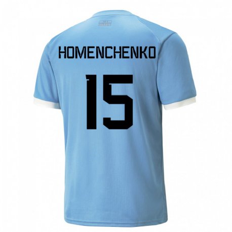 Kandiny Kinder Uruguayische Santiago Homenchenko #15 Blau Heimtrikot Trikot 22-24 T-shirt