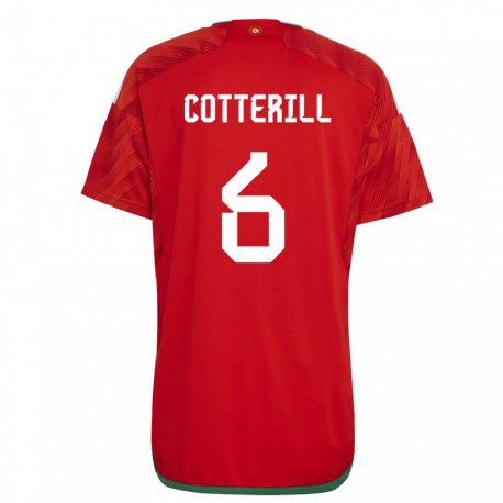Kandiny Kinder Walisische Joel Cotterill #6 Rot Heimtrikot Trikot 22-24 T-shirt