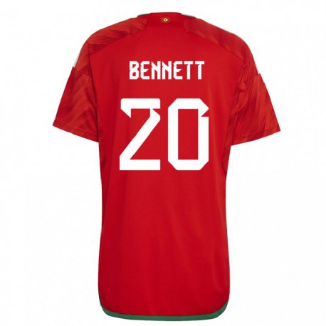 Kandiny Kinder Walisische Aaron Bennett #20 Rot Heimtrikot Trikot 22-24 T-shirt