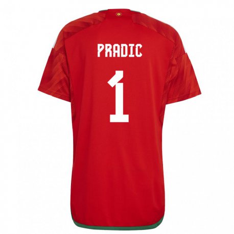 Kandiny Kinder Walisische James Pradic #1 Rot Heimtrikot Trikot 22-24 T-shirt