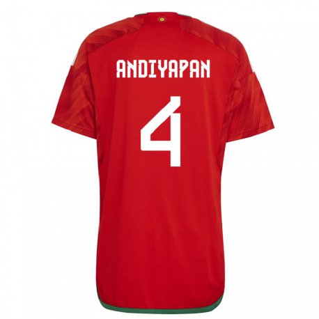 Kandiny Kinder Walisische William Andiyapan #4 Rot Heimtrikot Trikot 22-24 T-shirt