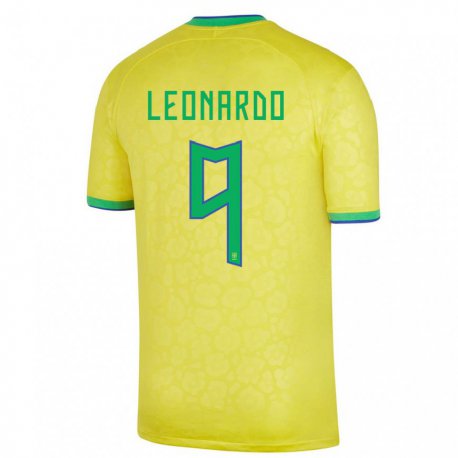Kandiny Kinder Brasilianische Marcos Leonardo #9 Gelb Heimtrikot Trikot 22-24 T-shirt