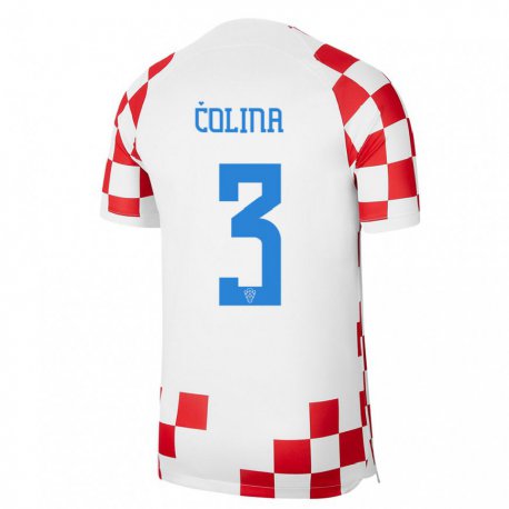 Kandiny Kinder Kroatische David Colina #3 Rot-weiss Heimtrikot Trikot 22-24 T-shirt