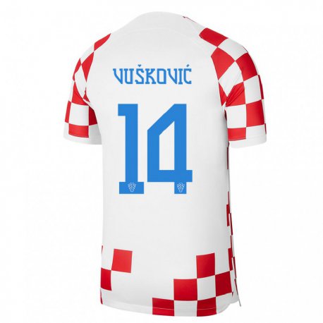 Kandiny Kinder Kroatische Mario Vuskovic #14 Rot-weiss Heimtrikot Trikot 22-24 T-shirt