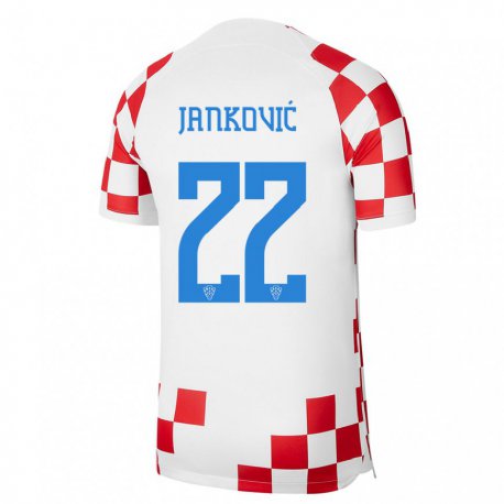 Kandiny Kinder Kroatische Niko Jankovic #22 Rot-weiss Heimtrikot Trikot 22-24 T-shirt