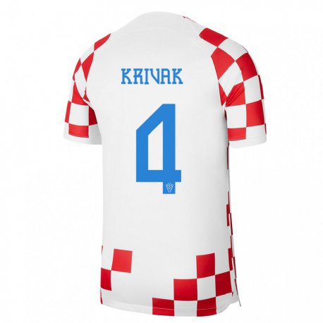 Kandiny Kinder Kroatische Fabijan Krivak #4 Rot-weiss Heimtrikot Trikot 22-24 T-shirt