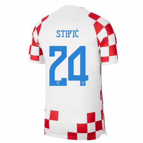 Kandiny Kinder Kroatische Mihael Stipic #24 Rot-weiss Heimtrikot Trikot 22-24 T-shirt