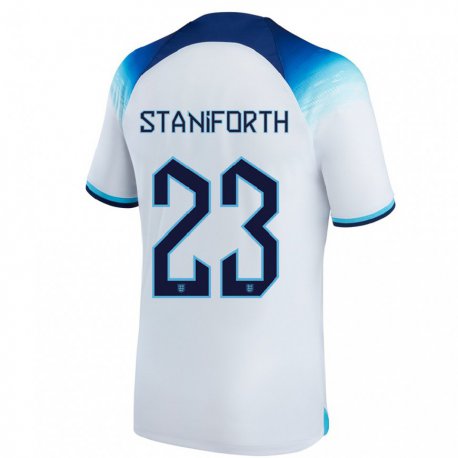Kandiny Kinder Englische Lucy Staniforth #23 Weiß Blau Heimtrikot Trikot 22-24 T-shirt