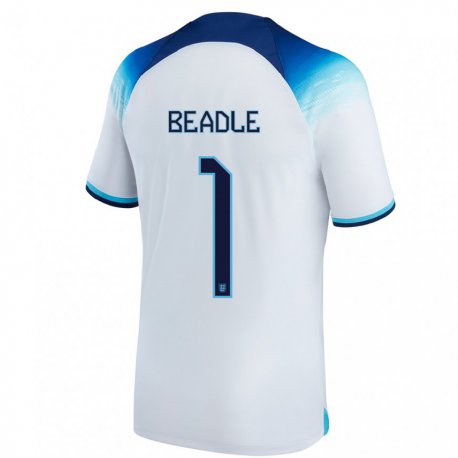 Kandiny Kinder Englische James Beadle #1 Weiß Blau Heimtrikot Trikot 22-24 T-shirt