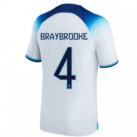 Kandiny Kinder Englische Samuel Braybrooke #4 Weiß Blau Heimtrikot Trikot 22-24 T-shirt