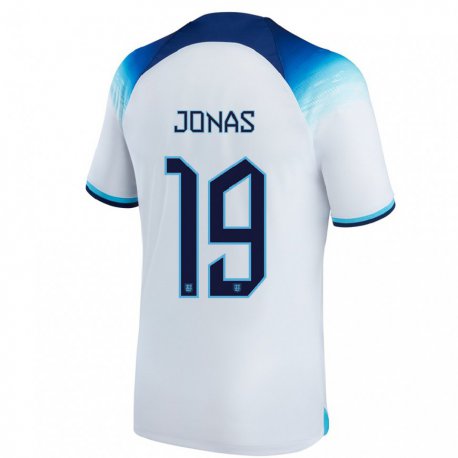 Kandiny Kinder Englische Lee Jonas #19 Weiß Blau Heimtrikot Trikot 22-24 T-shirt