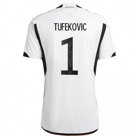 Kandiny Kinder Deutsche Martina Tufekovic #1 Weiß Schwarz Heimtrikot Trikot 22-24 T-shirt