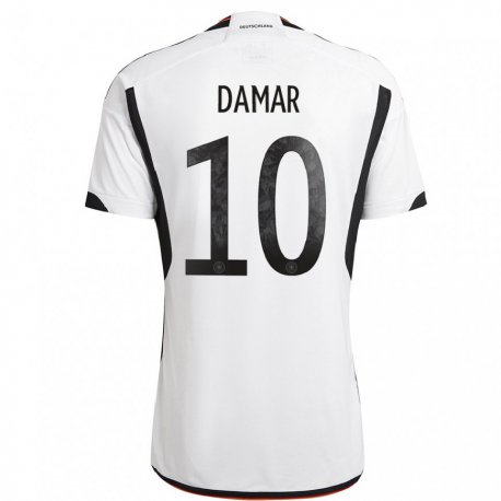 Kandiny Kinder Deutsche Muhammed Damar #10 Weiß Schwarz Heimtrikot Trikot 22-24 T-shirt