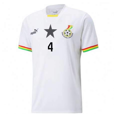 Kandiny Kinder Ghanaische Alex Opoku Sabo #4 Weiß Heimtrikot Trikot 22-24 T-shirt