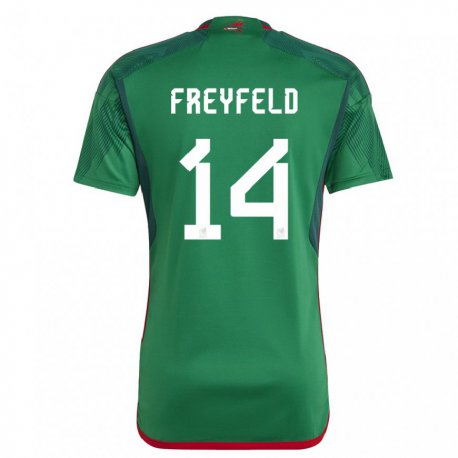 Kandiny Kinder Mexikanische Emiliano Freyfeld #14 Grün Heimtrikot Trikot 22-24 T-shirt