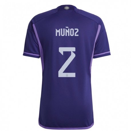 Kandiny Kinder Argentinische Luana Munoz #2 Violett Auswärtstrikot Trikot 22-24 T-shirt