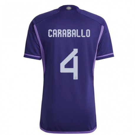 Kandiny Kinder Argentinische Brian Caraballo #4 Violett Auswärtstrikot Trikot 22-24 T-shirt