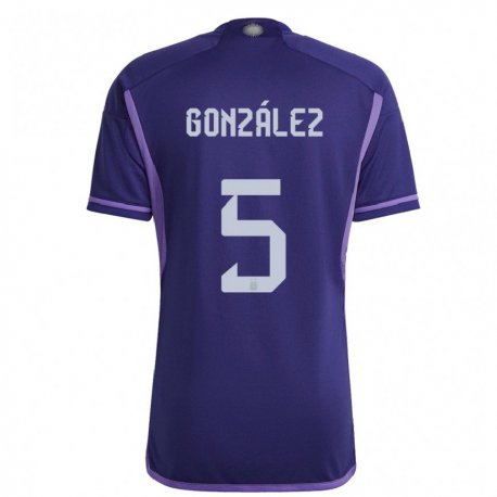 Kandiny Kinder Argentinische Maximiliano Gonzalez #5 Violett Auswärtstrikot Trikot 22-24 T-shirt
