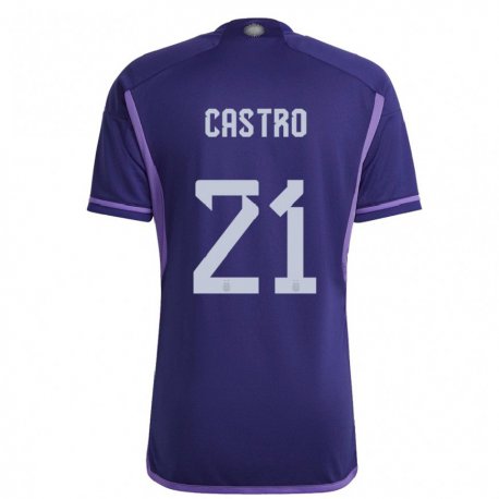 Kandiny Kinder Argentinische Santiago Castro #21 Violett Auswärtstrikot Trikot 22-24 T-shirt
