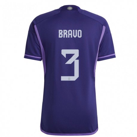 Kandiny Kinder Argentinische Claudio Bravo #3 Violett Auswärtstrikot Trikot 22-24 T-shirt