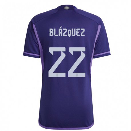 Kandiny Kinder Argentinische Joaquin Blazquez #22 Violett Auswärtstrikot Trikot 22-24 T-shirt