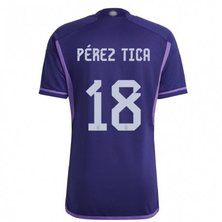 Kandiny Kinder Argentinische Jeremias Perez Tica #18 Violett Auswärtstrikot Trikot 22-24 T-shirt