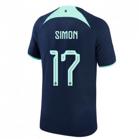 Kandiny Kinder Australische Kyah Simon #17 Dunkelblau Auswärtstrikot Trikot 22-24 T-shirt