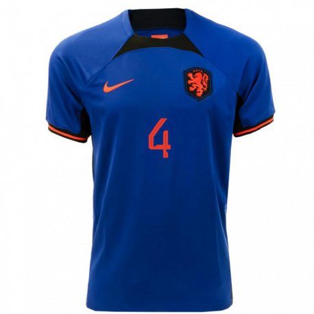 Kandiny Kinder Niederländische Merel Van Dongen #4 Königsblau Auswärtstrikot Trikot 22-24 T-shirt