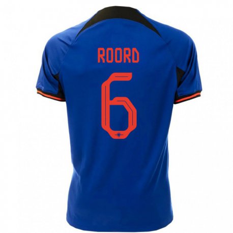 Kandiny Kinder Niederländische Jill Roord #6 Königsblau Auswärtstrikot Trikot 22-24 T-shirt