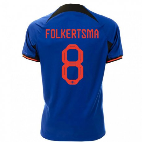 Kandiny Kinder Niederländische Sisca Folkertsma #8 Königsblau Auswärtstrikot Trikot 22-24 T-shirt