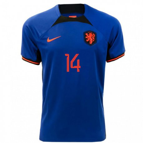 Kandiny Kinder Niederländische Jackie Groenen #14 Königsblau Auswärtstrikot Trikot 22-24 T-shirt